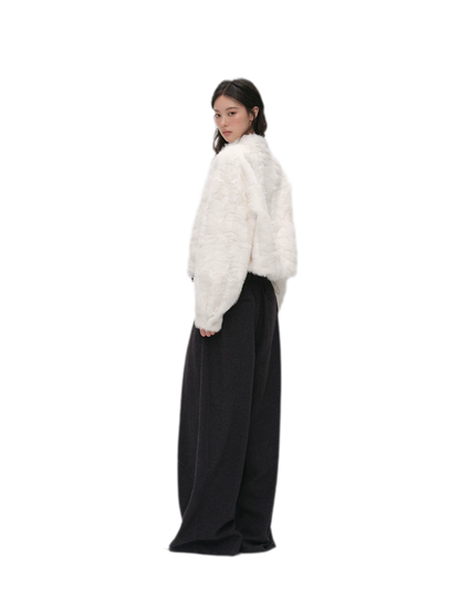 Pleated Contrast Wide-Leg Trousers