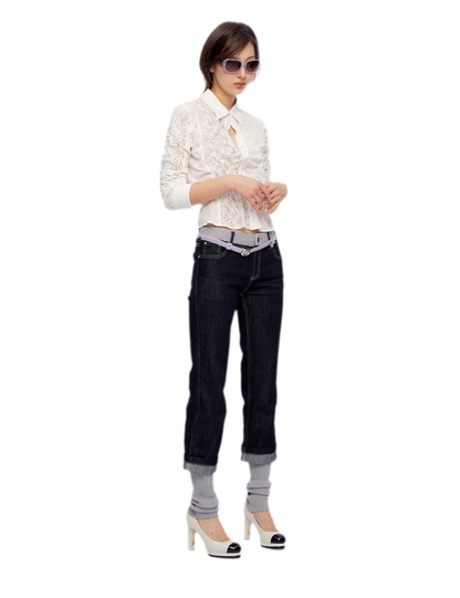 Lace Shirred Peplum Blouse