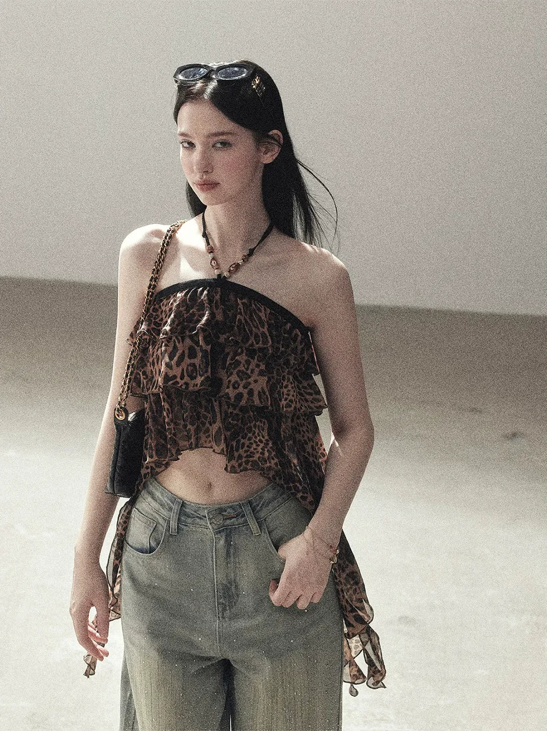 Leopard Ruffle Halter Top