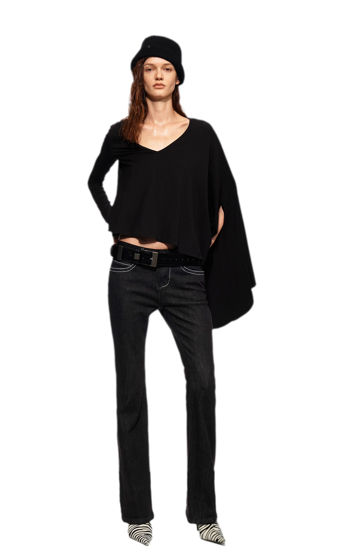 Tencel Geometric Panel Straight-Leg Jeans