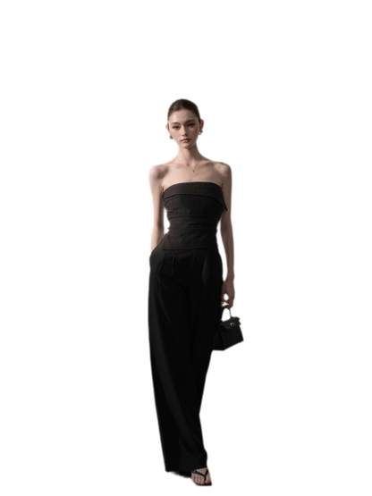 Ruched Strapless Wide-Leg Jumpsuit
