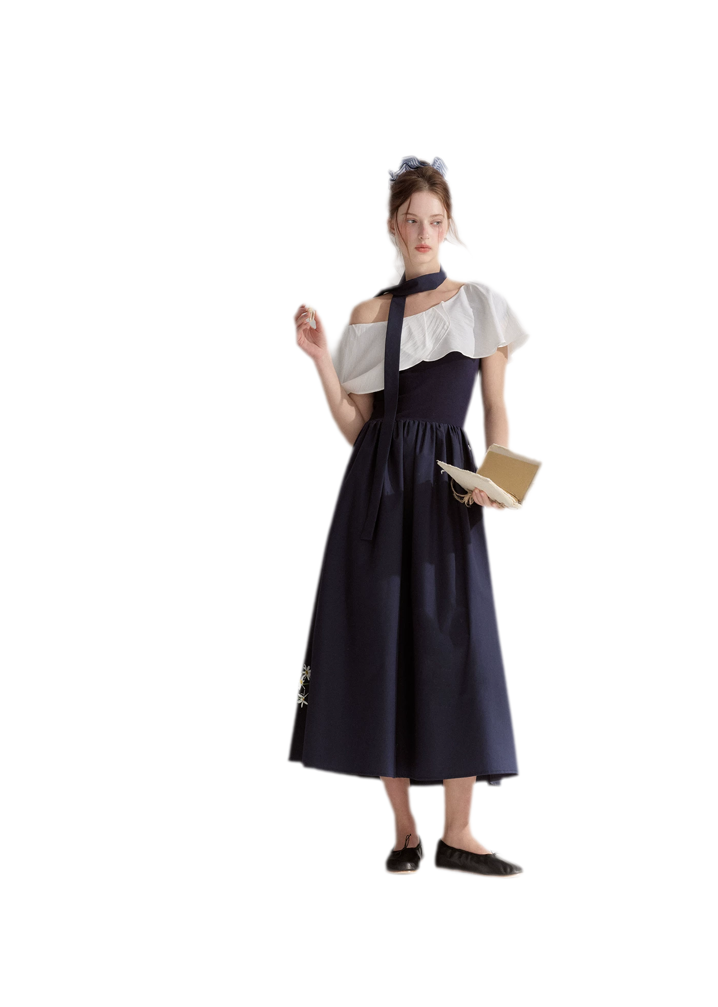 Cape Ribbon Ruffle Dress