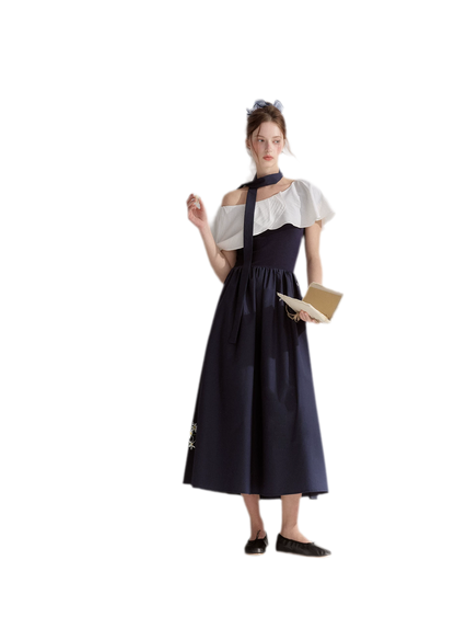 Cape Ribbon Ruffle Dress