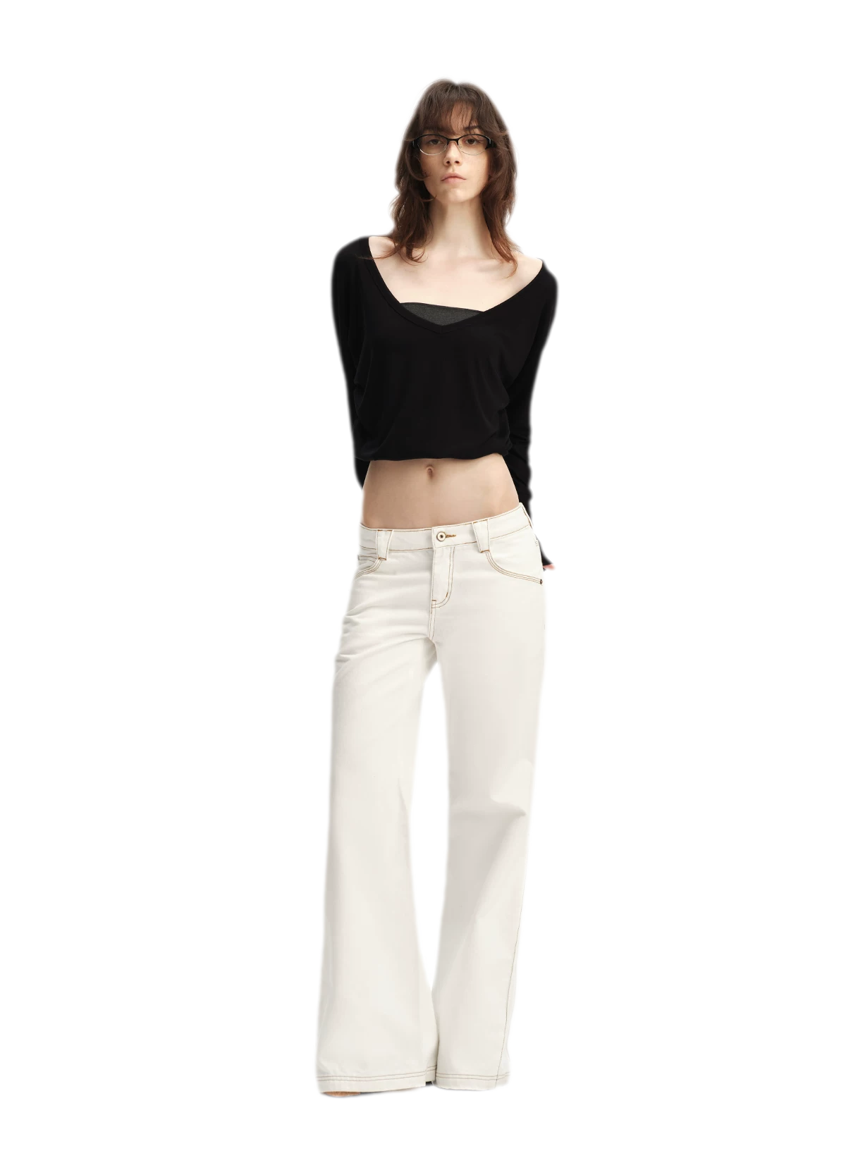 Contrast Stitch Flared Jeans