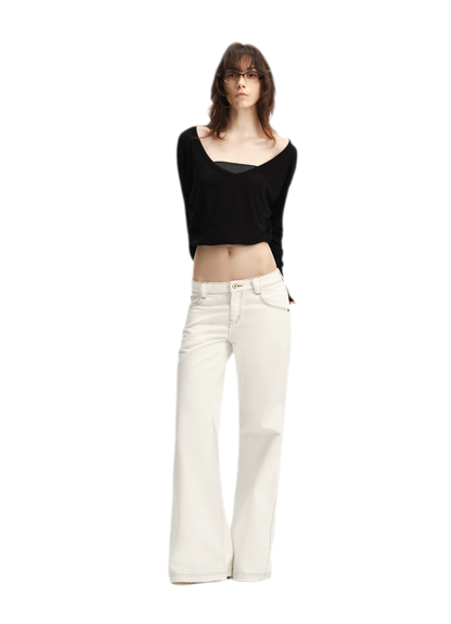 Contrast Stitch Flared Jeans