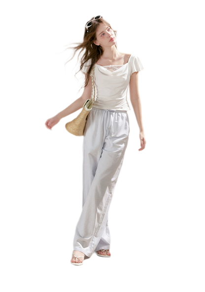 Linen Cotton Wide-Leg Trousers