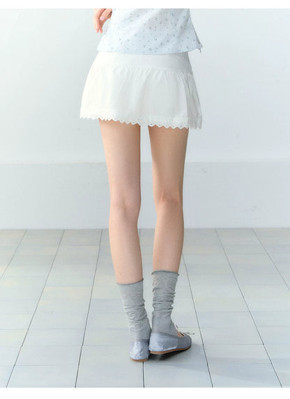 White Lace High-Waist A-Line Skirt