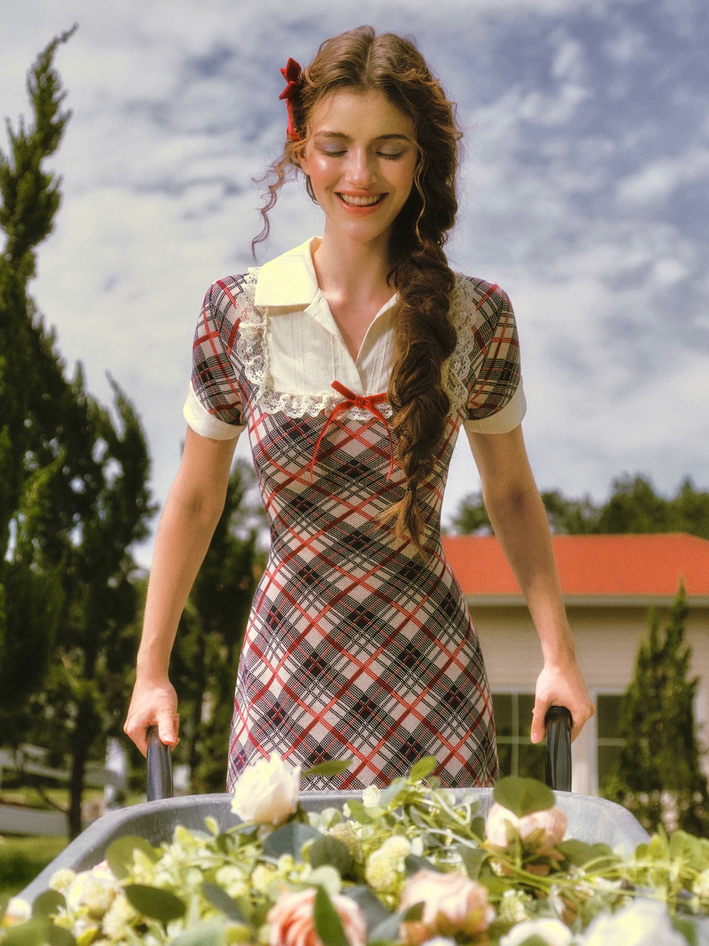Contrast Plaid Collared Dress