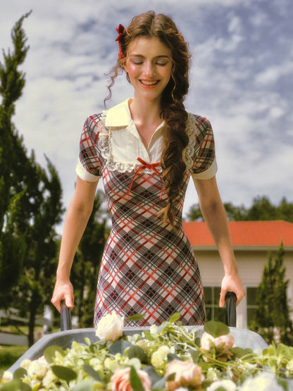 Contrast Plaid Collared Dress