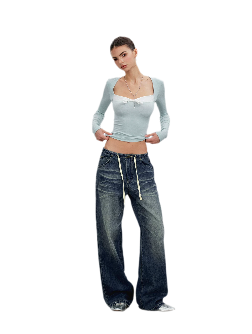 Vintage Wash Wide-Leg Jeans