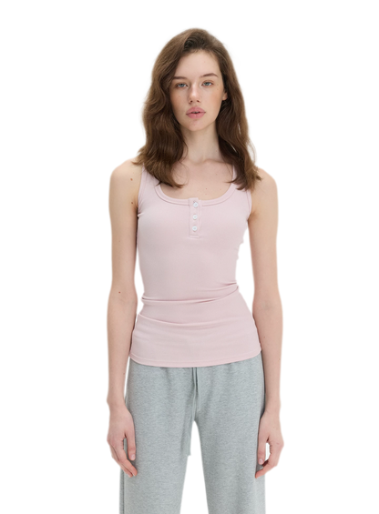 Ribbed Slim-Fit Henley Tank