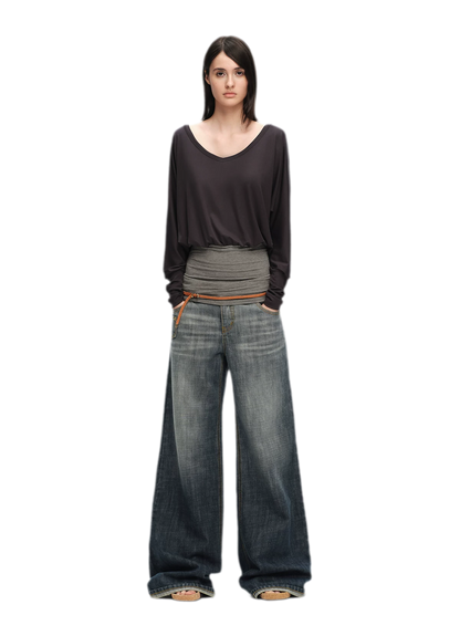 Washed Cotton Straight-Leg Jeans