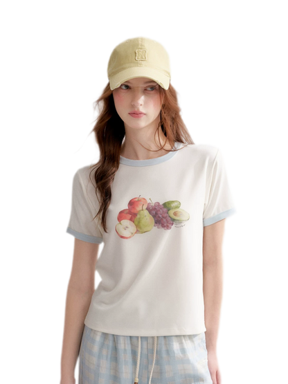 Rhinestone Fruit Print Tee