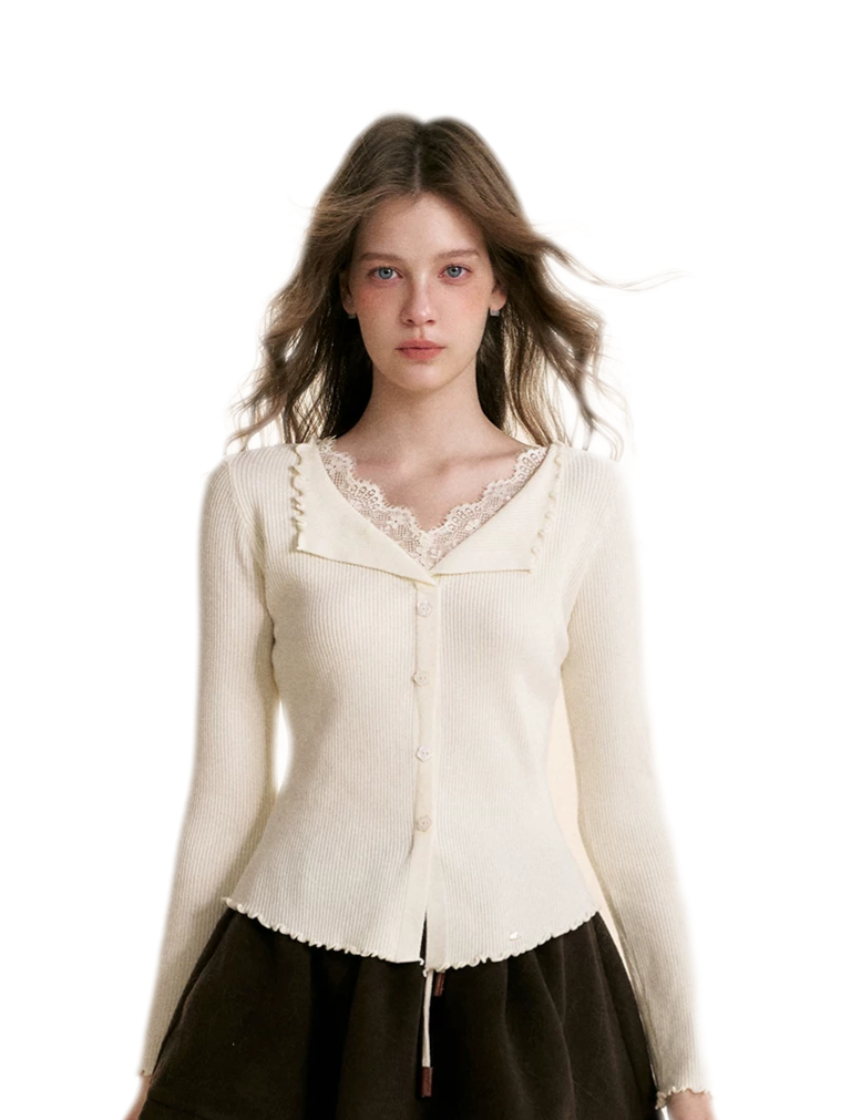 Lace Trim Knit Cardigan