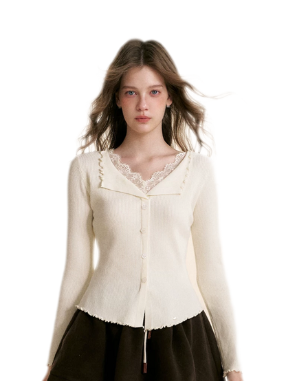 Lace Trim Knit Cardigan