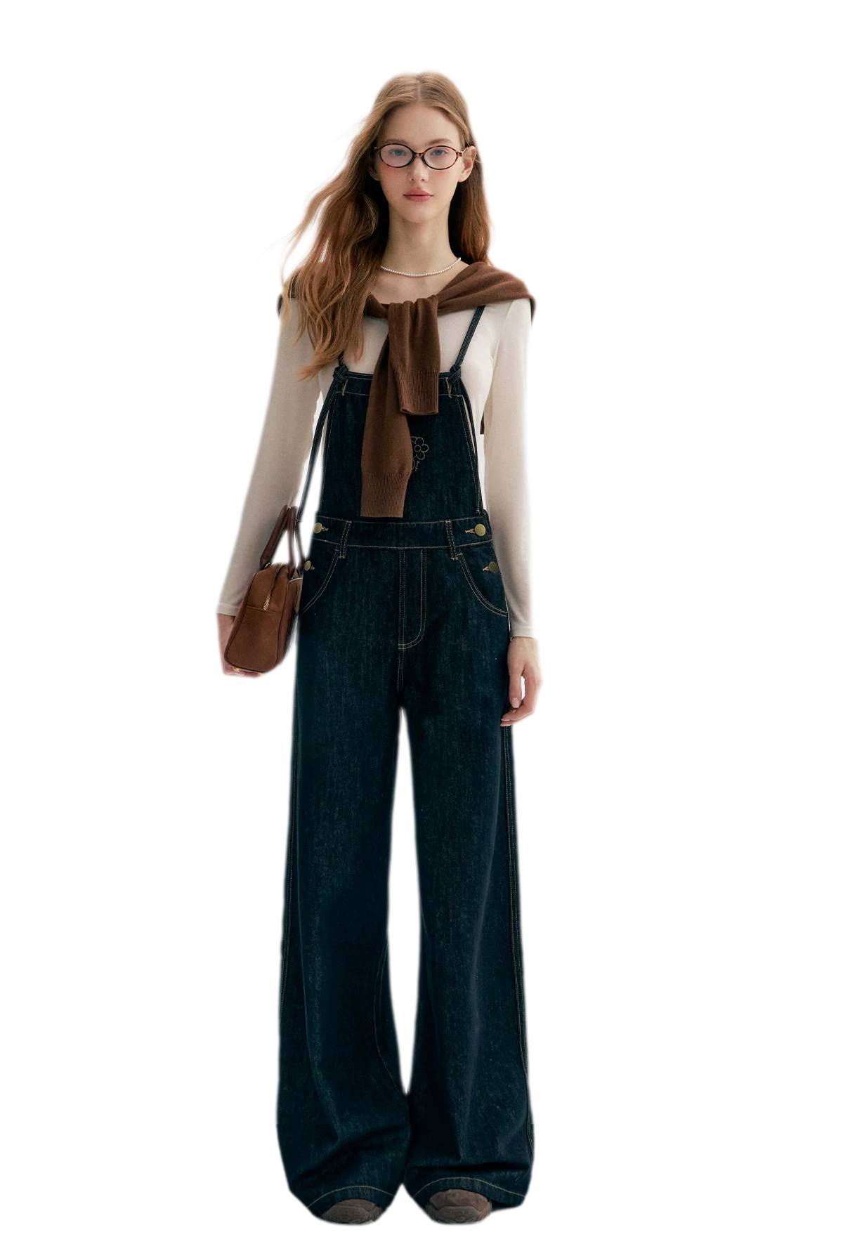 Contrast Floral Denim Overalls
