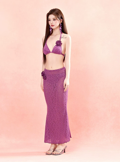 Pleated Three-Piece Swim Set