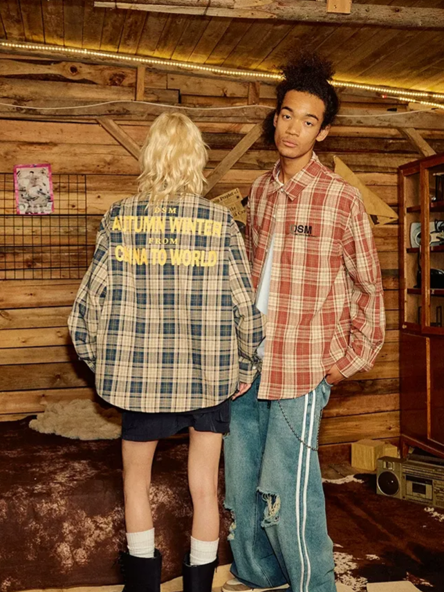 Contrast Plaid Oversized Shirt