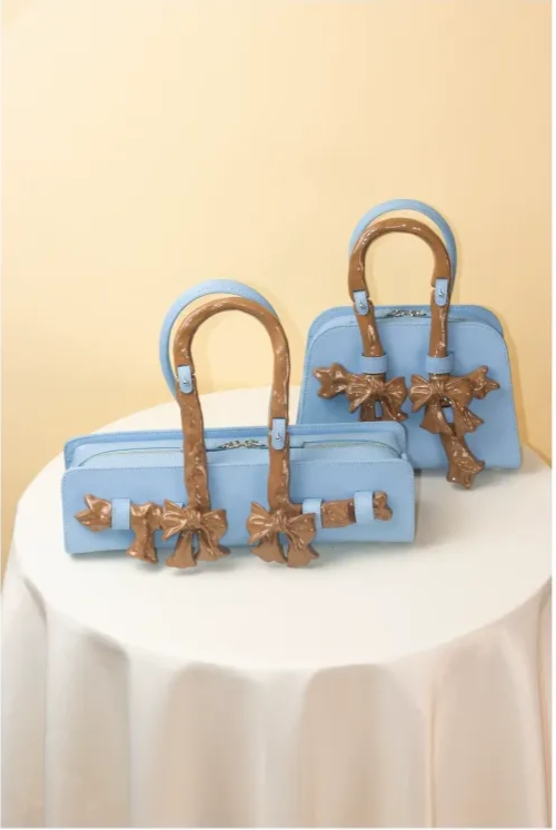 Glossy Bow Structured Handbag