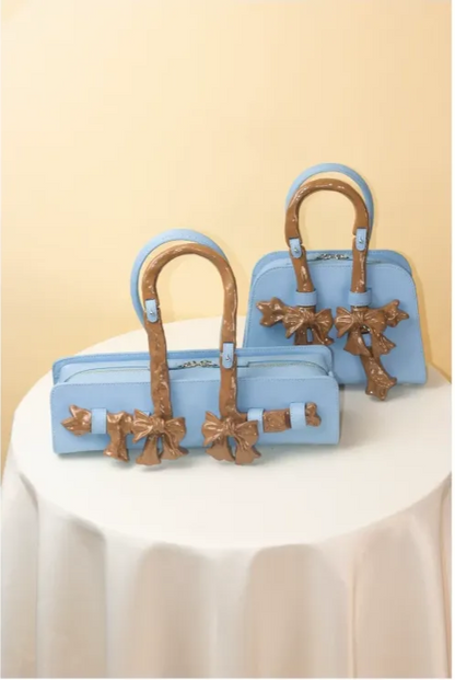 Glossy Bow Structured Handbag
