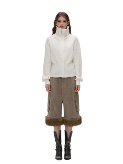 Waffle Knit Toggle Collar Cardigan