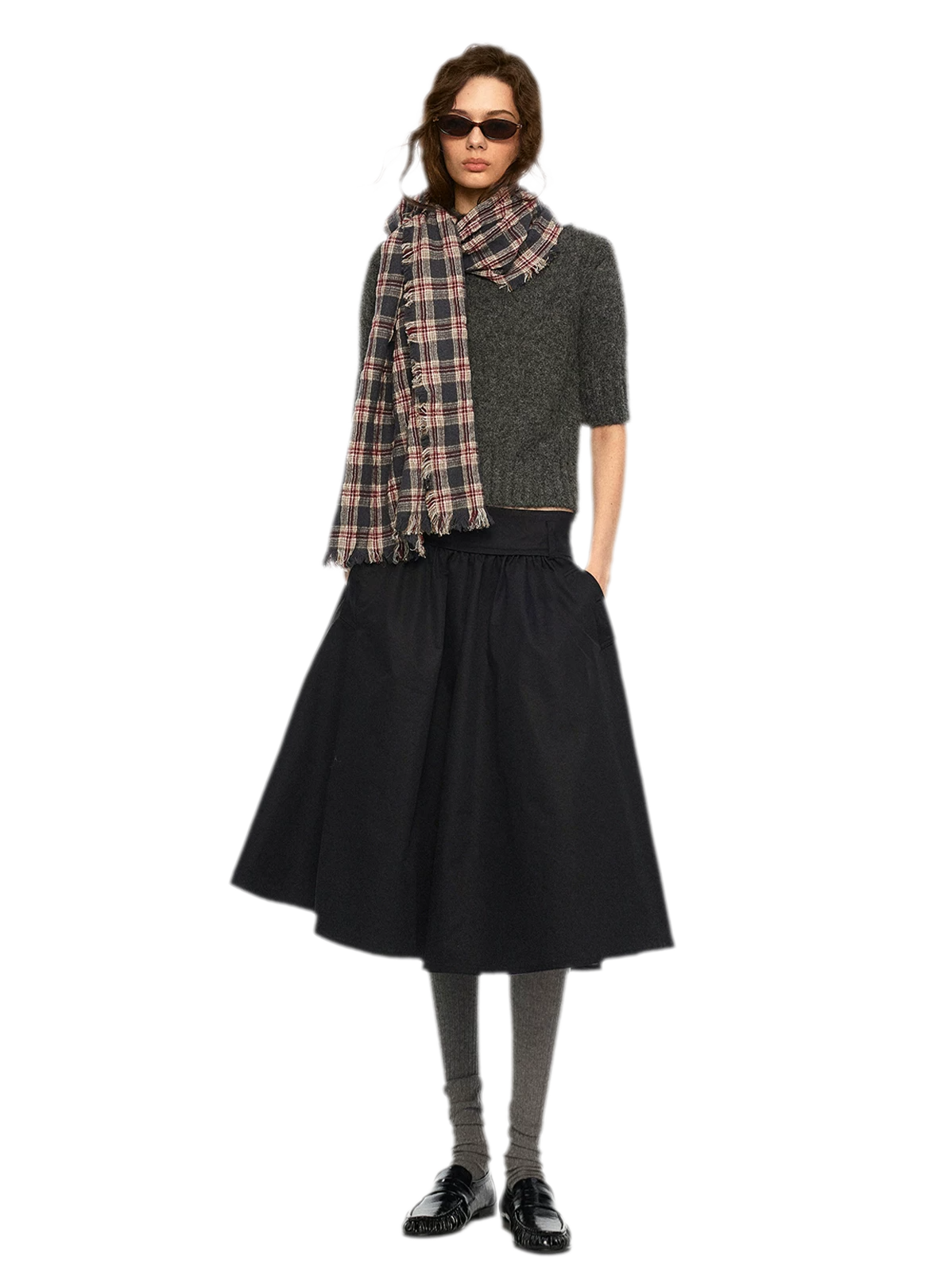 Wool Plaid Fringed Scarf