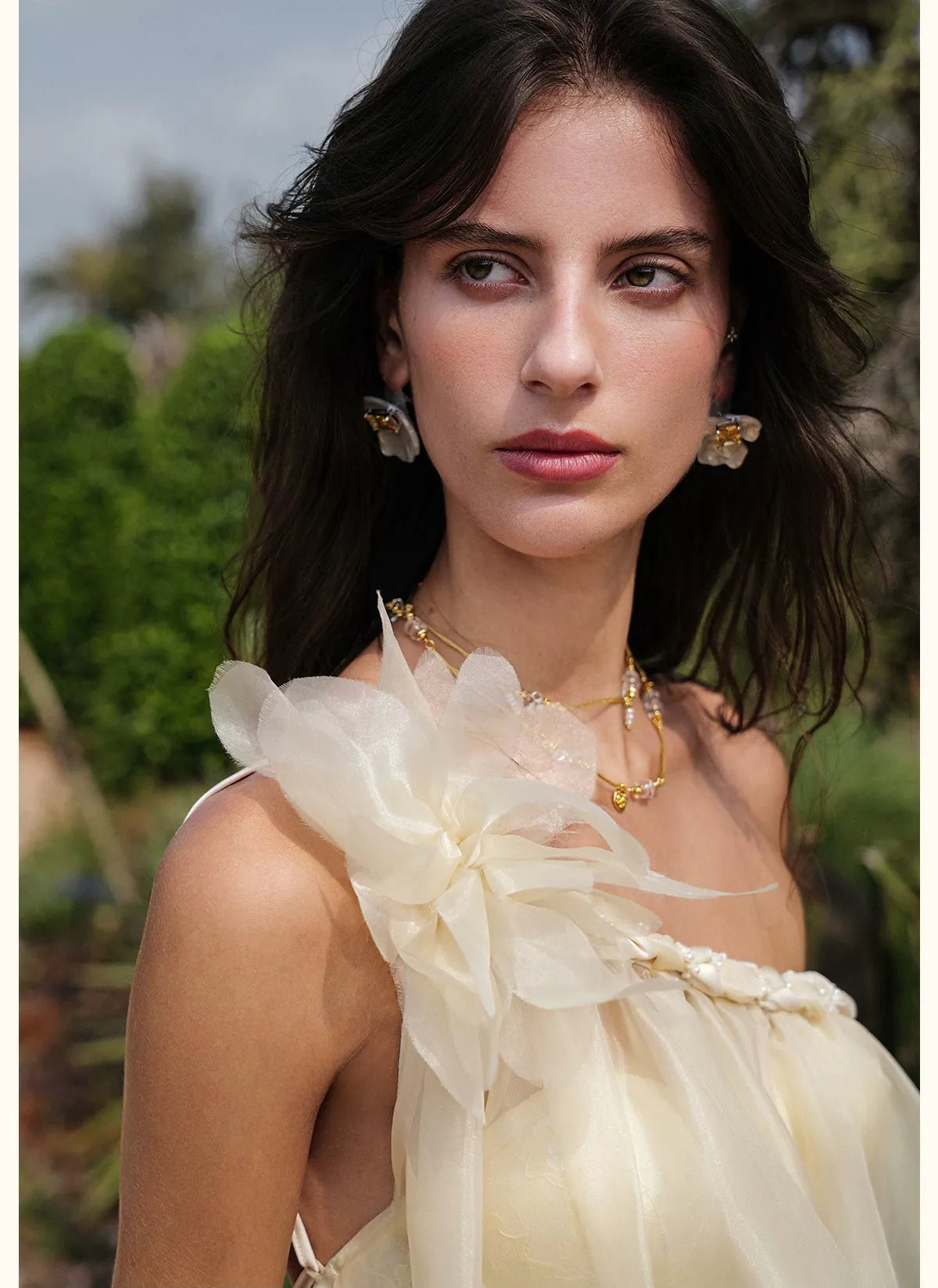 Sequined One-Shoulder Organza Dress