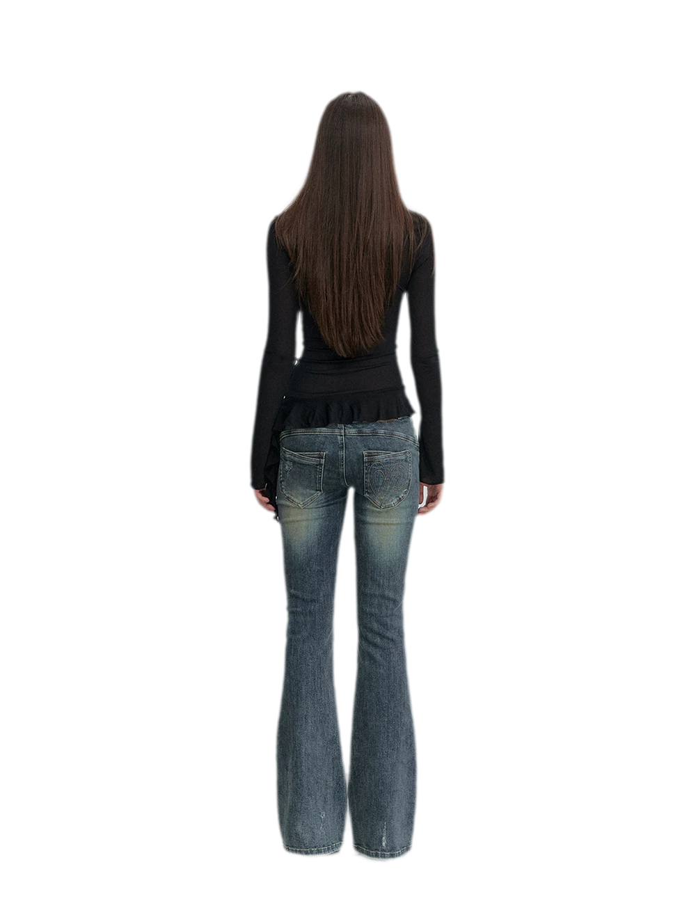 Washed Whisker Flared Jeans