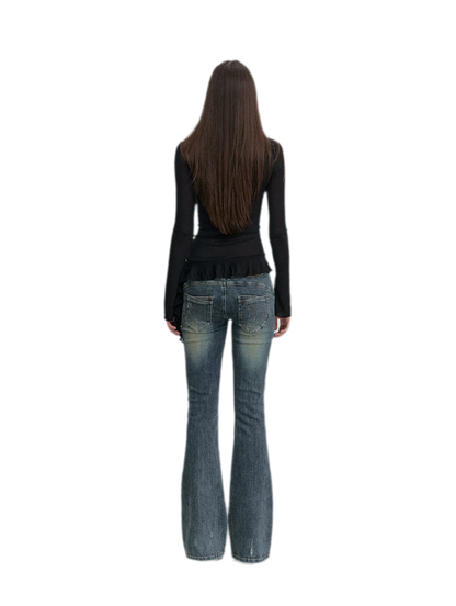 Washed Whisker Flared Jeans