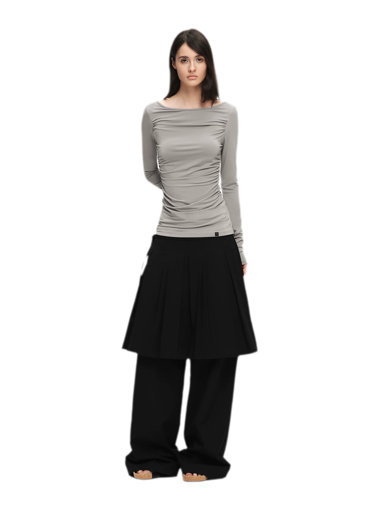 Pleated Layered Skirt Pants