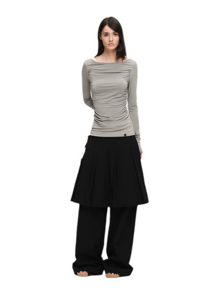 Pleated Layered Skirt Pants