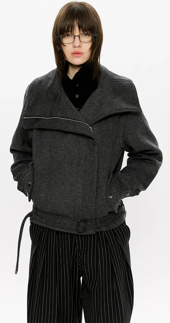 Merino Wool Cropped Belted Jacket