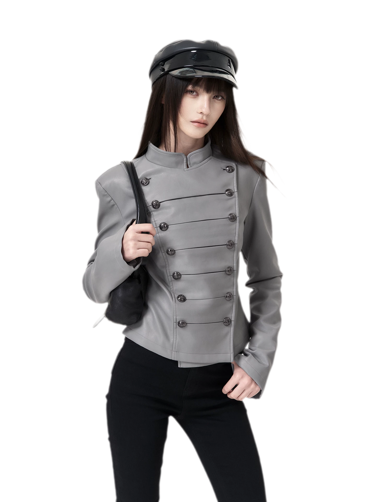 Chaqueta de cuero entallada cruzada
