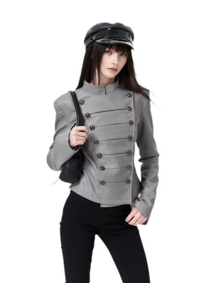Chaqueta de cuero entallada cruzada