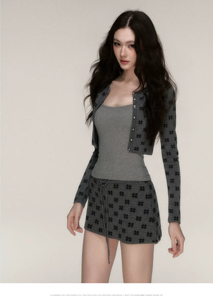 Jacquard Cropped Knit Set