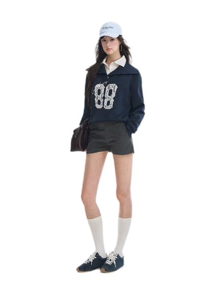 Lace Appliqué Cropped Sweatshirt