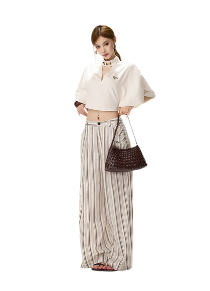Tencel Stripe Wide-Leg Pants