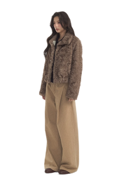 Geplooide broek met wijde pijpen van wolachtige stof