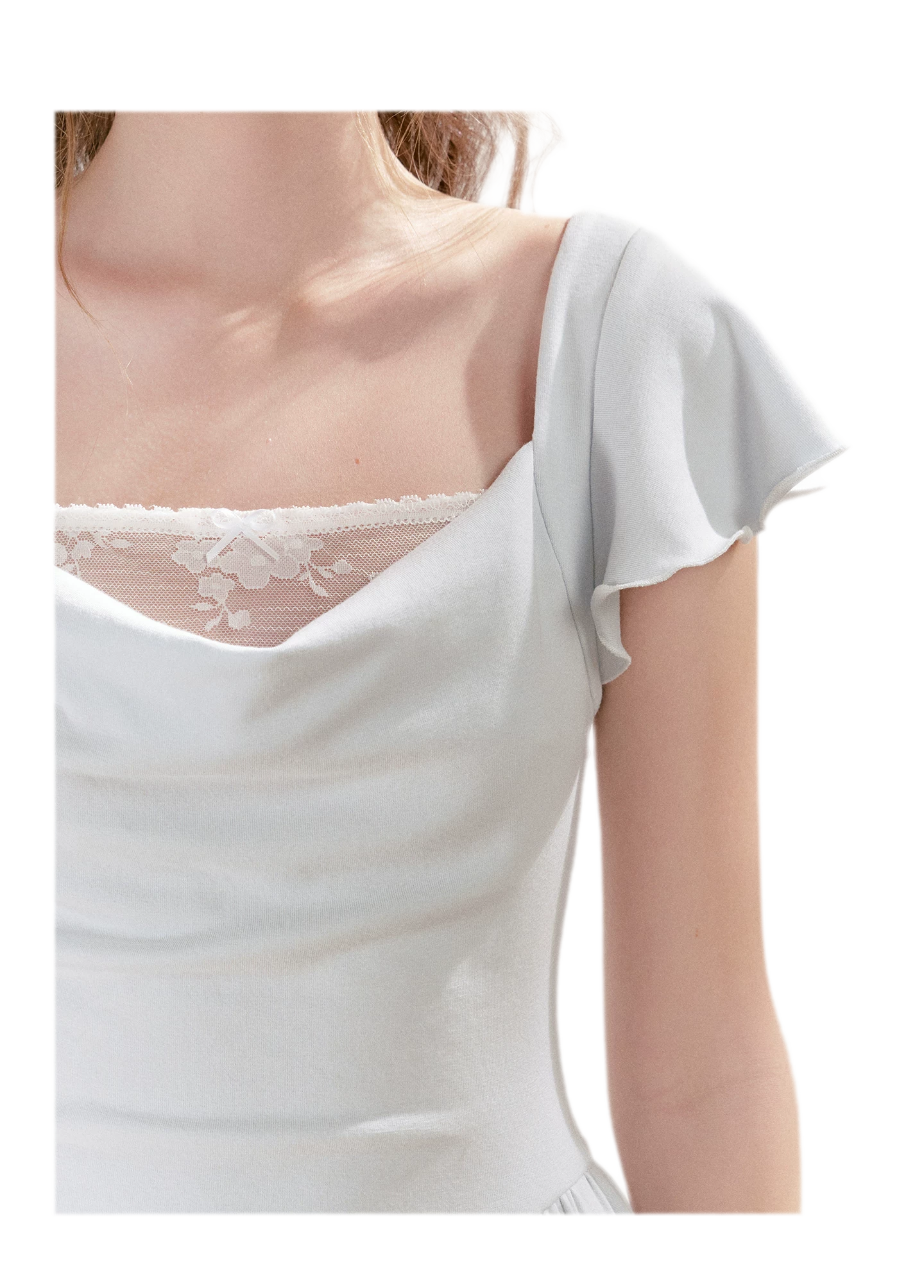Lace Insert Flutter Sleeve Dress