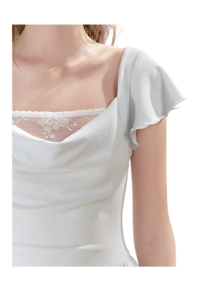 Lace Insert Flutter Sleeve Dress