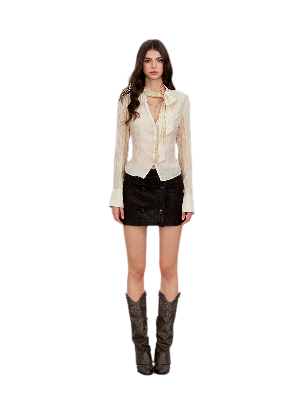 Crinkled Tie Waist Shirt