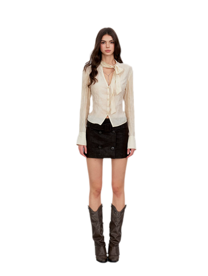 Crinkled Tie Waist Shirt