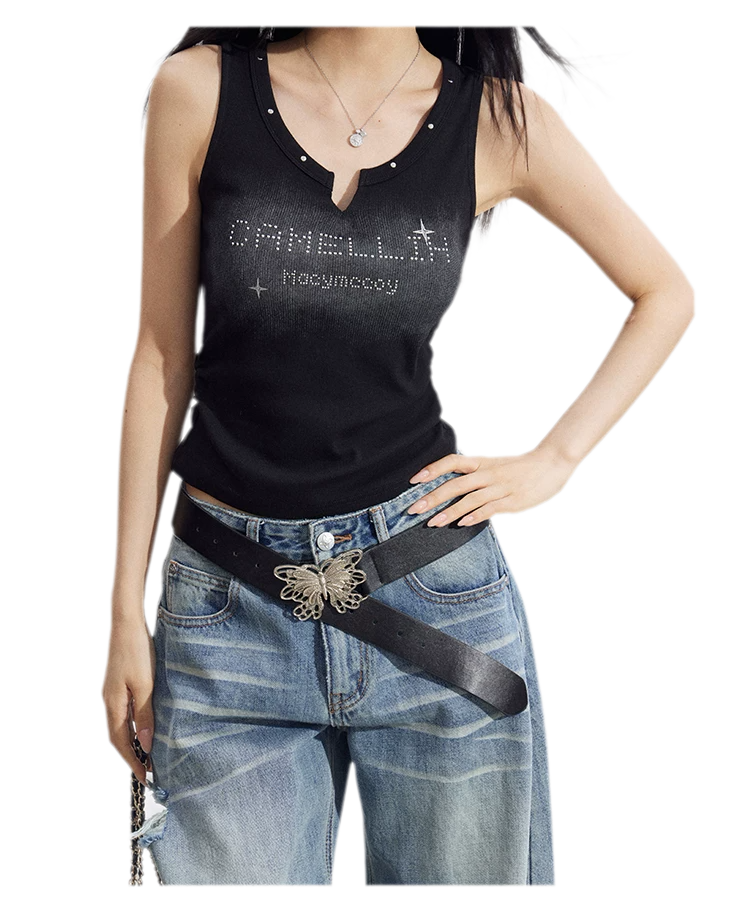 Rhinestone V-Neck Tank