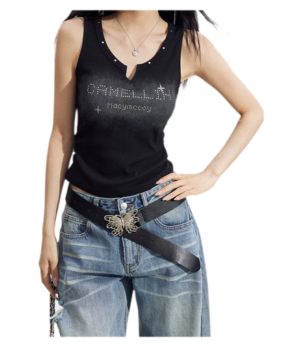 Rhinestone V-Neck Tank
