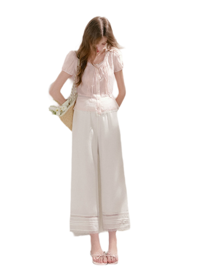 Pleated Lace Trim Shirt