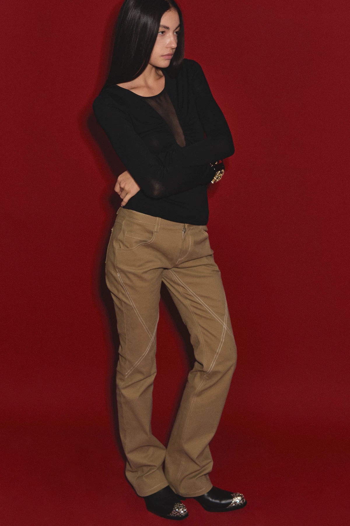 Vintage Distressed Khaki Slim Fit Casual Pants
