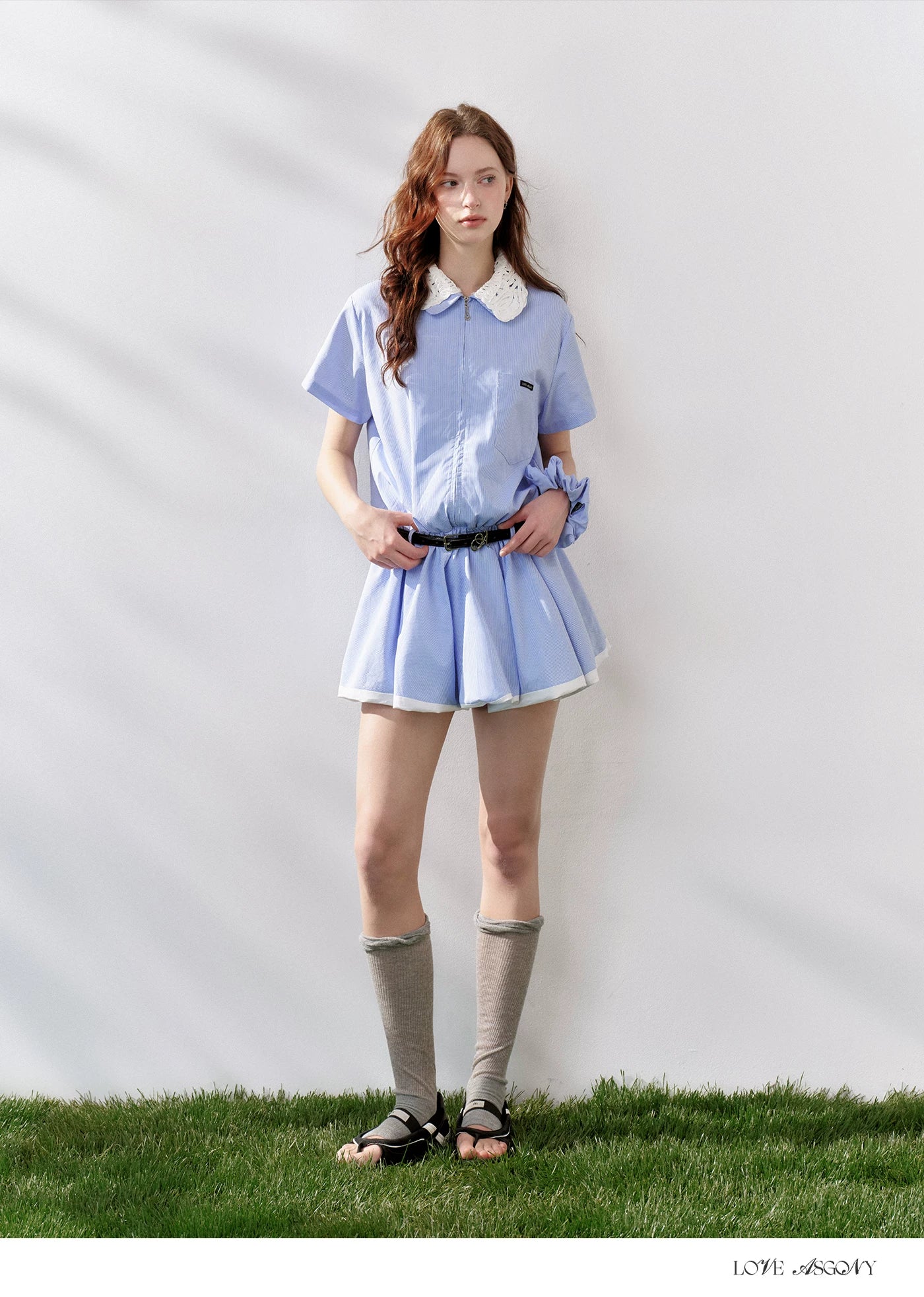 Lace Collar Half-Zip Waist Dress