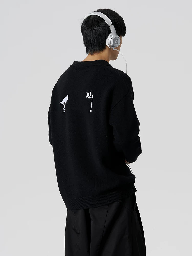 Embroidered Oversized Wool Blend Sweater