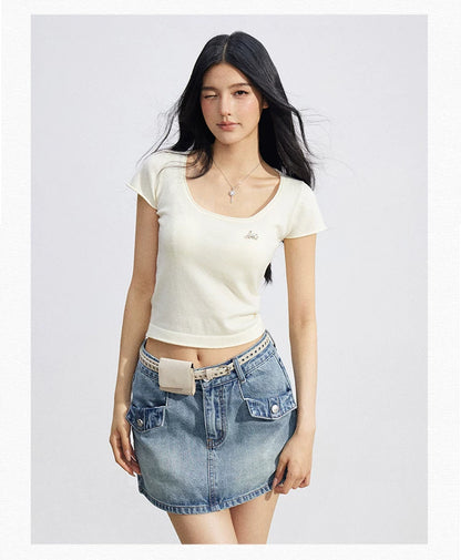 Candy Color U-Neck Short Sleeve T-Shirt