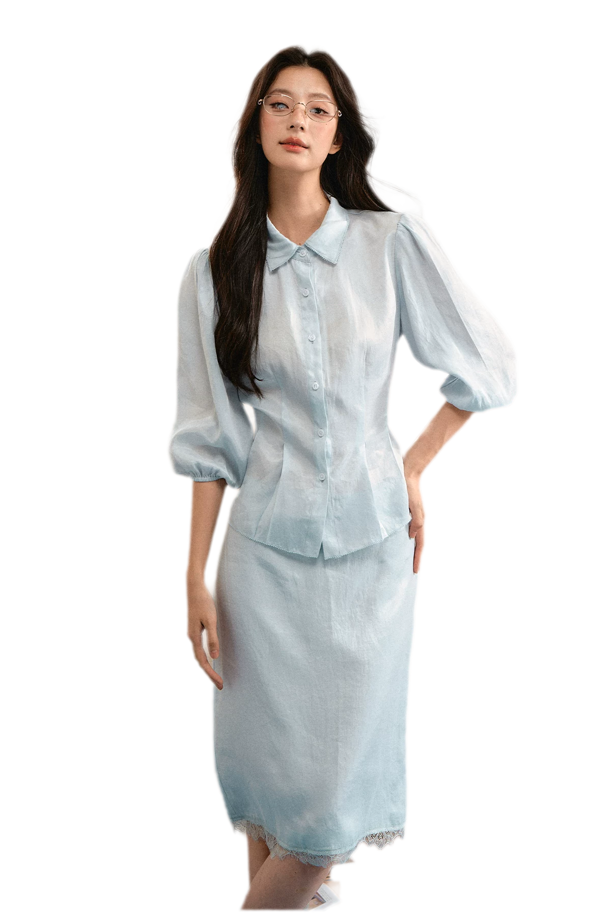Linen Bubble Sleeve Top Skirt
